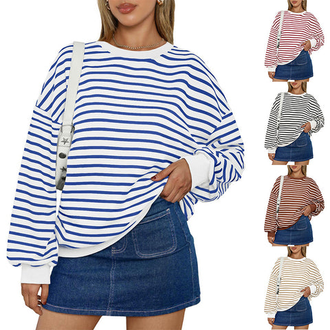 Herbst und Winter neue Farbe gestreiften Rundhalsausschnitt lose Sweatshirt Pullover m300527 