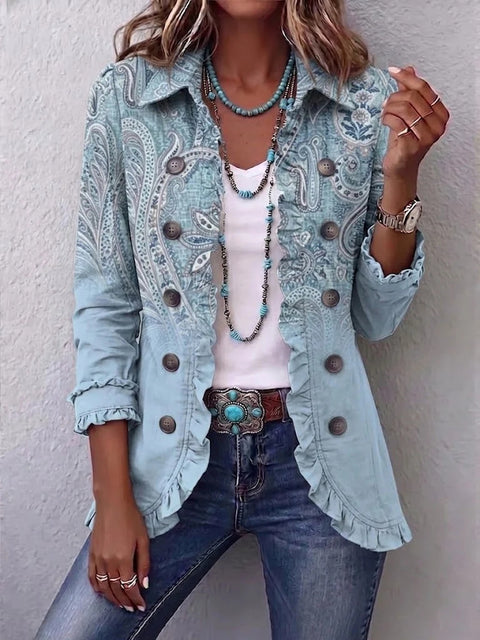 Women's fashion long-sleeved ruffle leaf open button cardigan FF303384 04