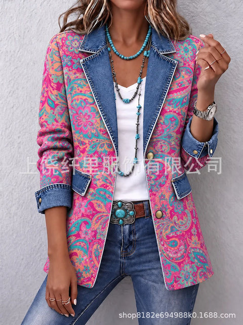 3D printed women's cardigan imitation denim blazer FF303337
