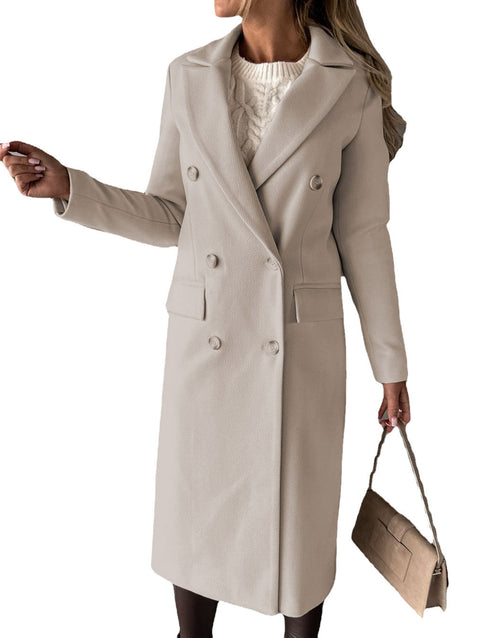 Jacke vielseitiger Wollmantel einfarbig Langarm Zweireiher Tasche m300579 