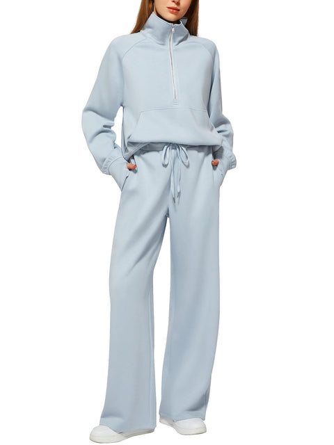 Women's two-piece oversized half-zipper sweatshirt wide-leg sweatpants casual cover m301809