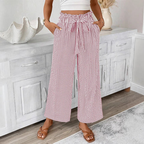 Pantalon droit élégant et décontracté à rayures pour femme m301455 