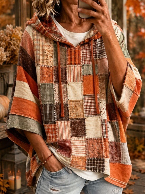 Autumn and winter women's new plaid contrasting color printing women's casual sweater FF303267