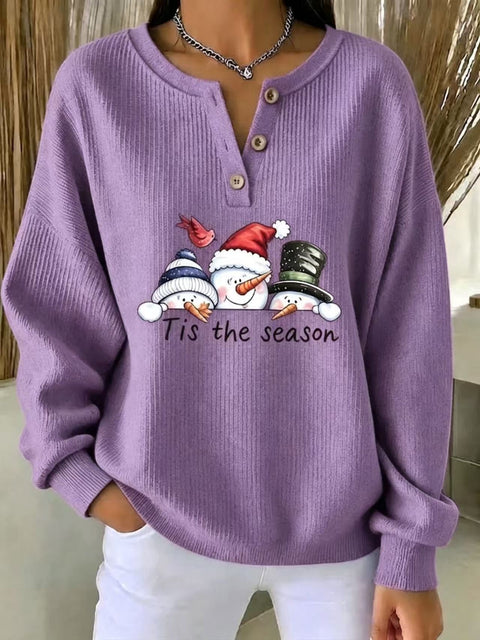 Christmas snowman carrot nose print women's button sweater FF303494