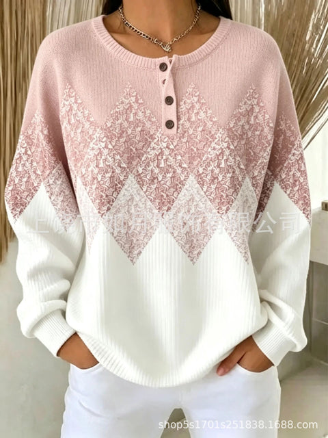 3D printed 4-button loose women's sweater FF303282