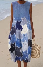 Women's loose V-neck fashion high-end long-sleeved printed collar dress m302766