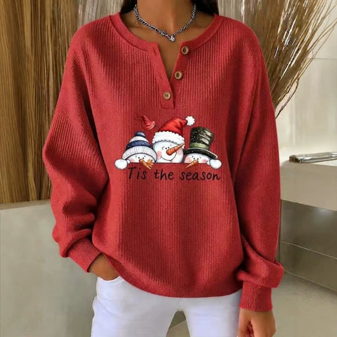 Christmas snowman carrot nose print women's button sweater FF303494