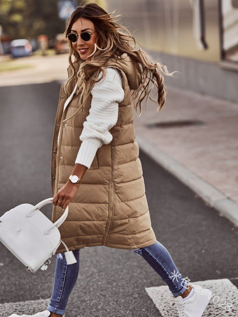 Einfarbige einreihige mittellange und lange Baumwolljacke mit Kapuze, Weste, Oberteil m300568 