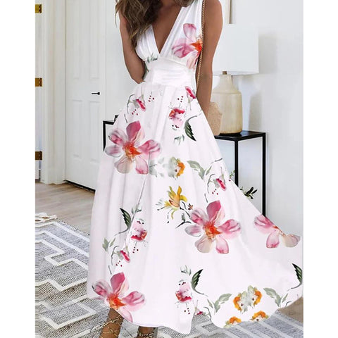 Damen neues V-Ausschnitt mit Futter hohe Taille ärmellos bedruckt sexy Westenkleid m301267 