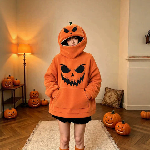 Halloween pumpkin sweater loose hooded top m303232
