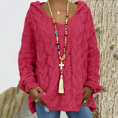 Einfarbiger Twist-Strick-Hoodie m300492 