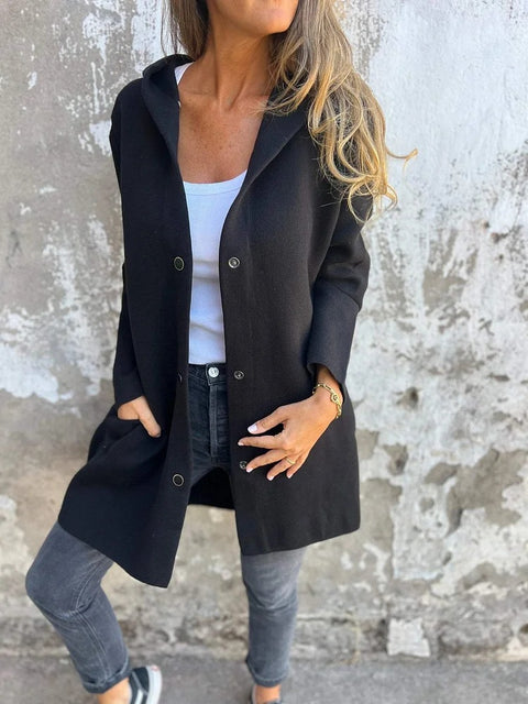 Einfarbige, lässige einreihige Kapuzenjacke für Herbst und Winter m300432 