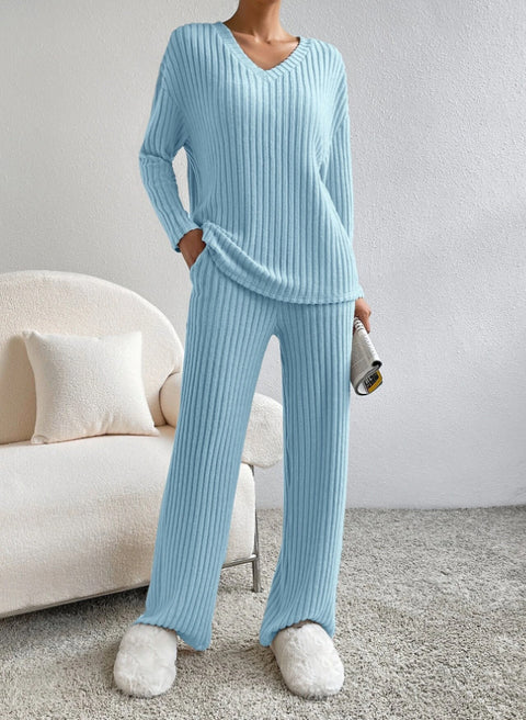 Straight pants temperament loose V-neck pit strip knitted cover m301375