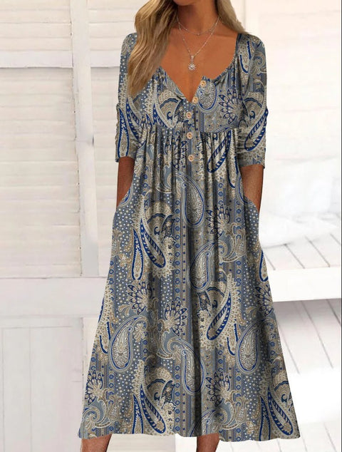 Bedrucktes Button-Down-Cardigan-Kleid mit Taschen m300714 