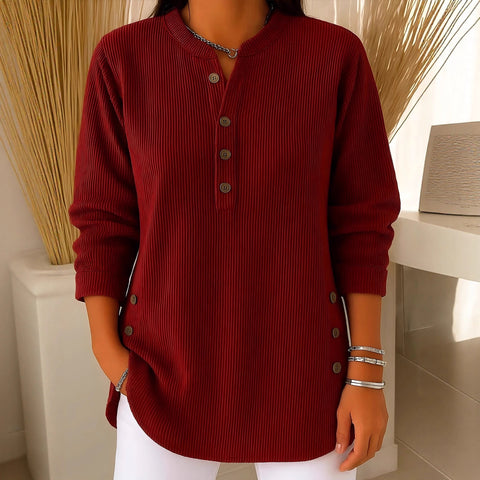 Loose Casual V-Neck Button Long Sleeve Women's Top T-Shirt FF303368