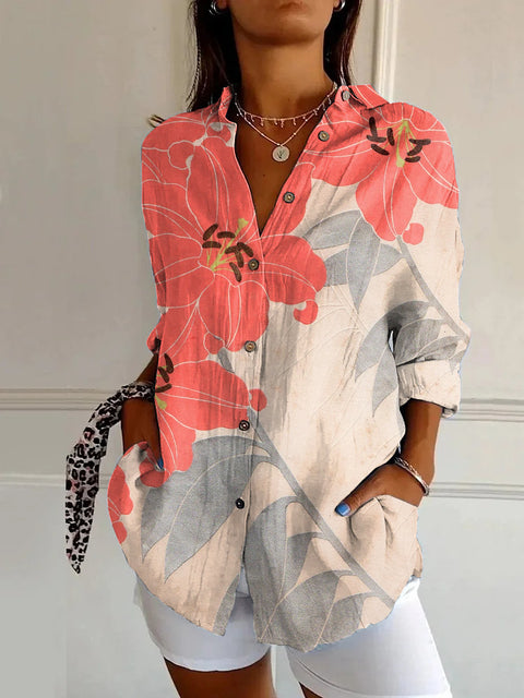 Sommertrend Langarmshirt Blumenmuster Druck 3D Shirt m301226 