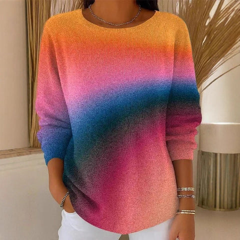 Off-the-shoulder crew neck long-sleeved sweater autumn and winter printed fashion personalized top m302178