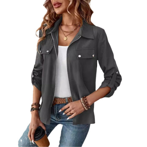 Revers Reißverschluss Strickjacke Handtasche Hut einfarbig Langarmjacke m300675 