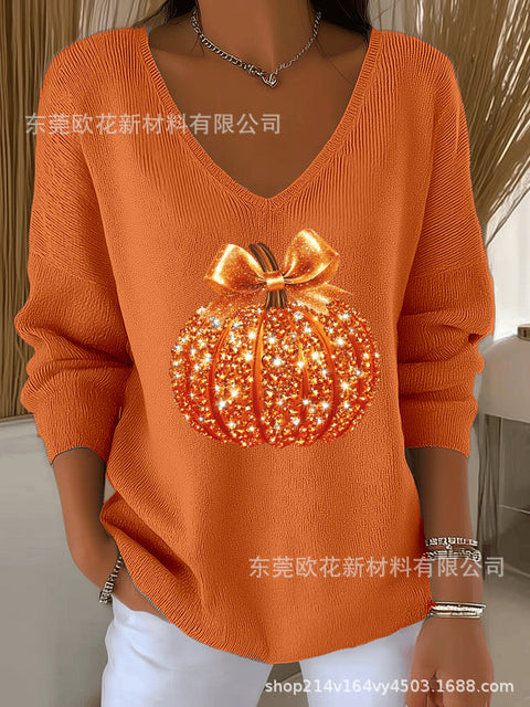 Halloween printed women's V-neck imitation sweater m302107