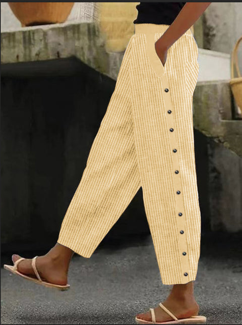 Pantalon neuf points à la mode, imprimé rayé, boutonné, taille élastique, m301458 