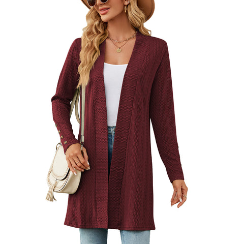 Neue einfarbige Button-Down-Strickjacke mit langen Ärmeln und lockerem Schnitt m300426 