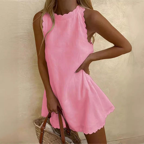 Einfarbiges ärmelloses, lockeres Damen-Westenkleid M300150 