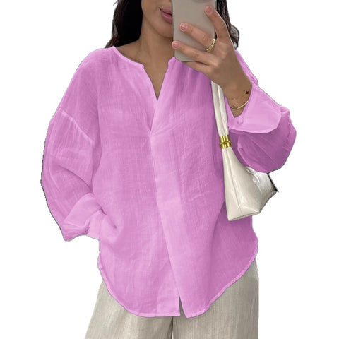 casual long-sleeved V-neck regular multi-color women's top shirt m303110