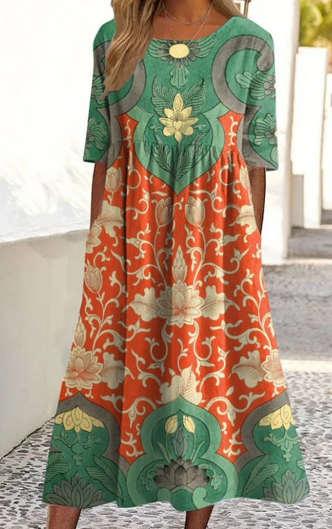 Up and down splicing pocket size printing large wide dress m302623-2