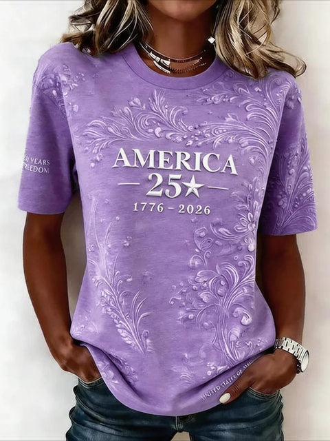 Digital Printed Casual Women's Crew Neck T-Shirt m302372