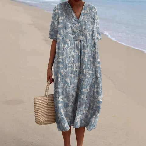 Fashion digital printing large wide V-neck dress m302382