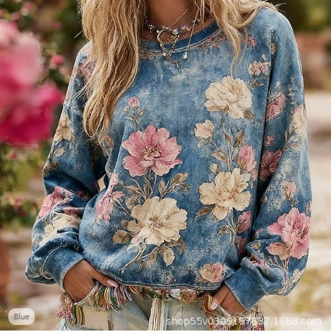 Autumn and winter crew neck 3D printed long-sleeved comfortable casual sweater FF303398