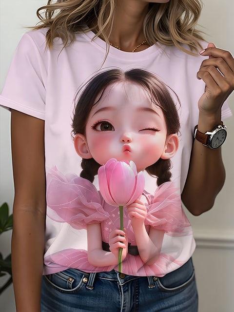 Women's Crew Neck Short Sleeve Casual Fashion Top m302607