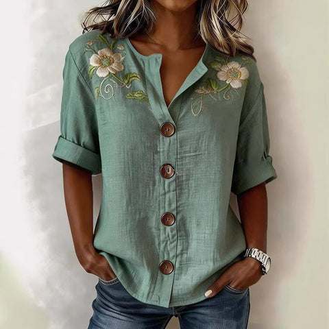 V-neck shirt long-sleeved printed button-down women's shirt m302710