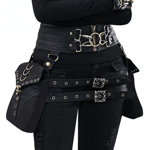 European and American punk PU leather women's bag outdoor mobile phone retro waist decoration waist bag m3331139