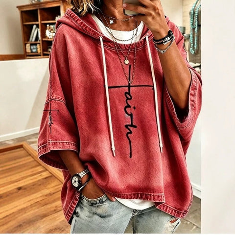 Autumn new women's print hooded long-sleeved drawstring sweater m303207