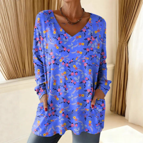 Women's new medium and long pocket V-neck pullover fashion casual T-shirt m302270