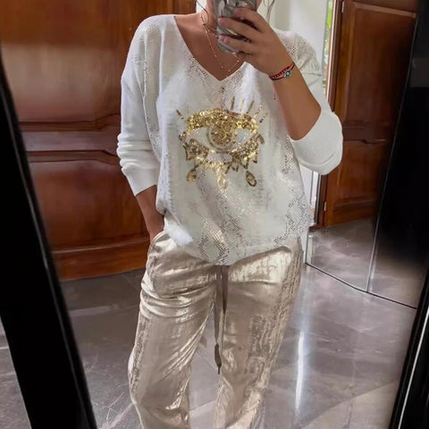 Women's Long Sleeve Printed Top Pants Set of Two M302301