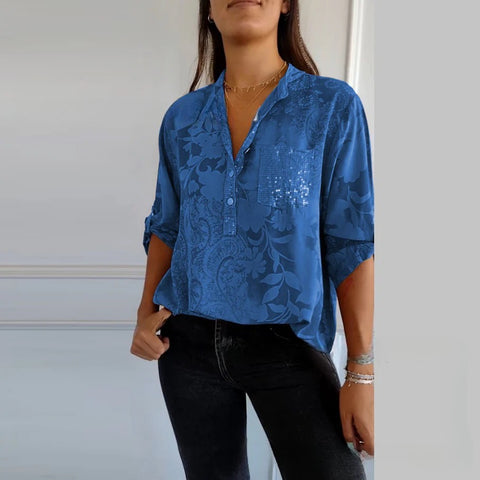 Women's fashion high-end temperament elegant printed shirt top m302310