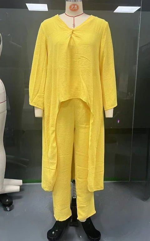 Women's summer pocket V-neck 2-piece set solid color loose women's clothing m302332