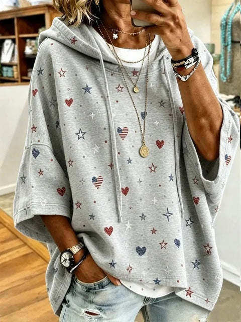 Pull à capuche ample et décontracté rayé imprimé 3D pour femme m303000