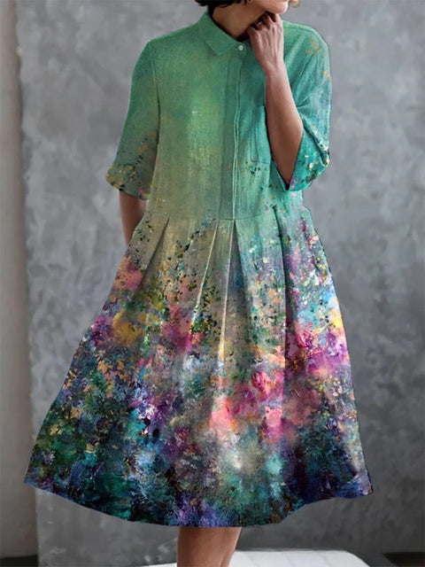 Elastic hemp short shirt dress floral Japanese vacation style pendulum skirt m303187