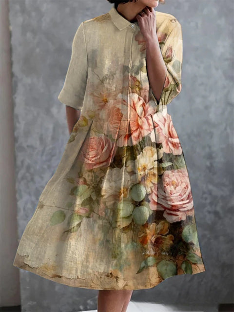 Elastic hemp short shirt dress floral Japanese vacation style pendulum skirt m303187