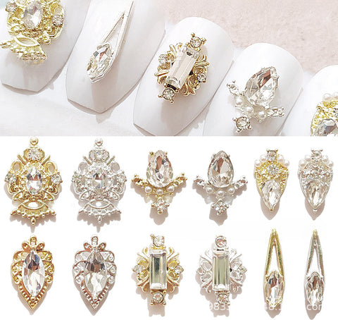 Nail Art Alliage Bijoux Étoile Lune Diamant Perle Luxe Cour Diablo Baroque Ongles Autocollant Décoratif