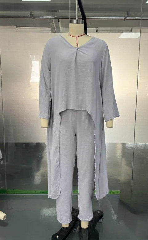 Women's summer pocket V-neck 2-piece set solid color loose women's clothing m302332