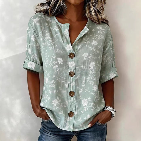 V-neck shirt long-sleeved printed button-down women's shirt m302710