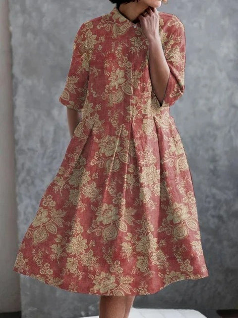 Elastic hemp short shirt dress floral Japanese vacation style pendulum skirt m303187