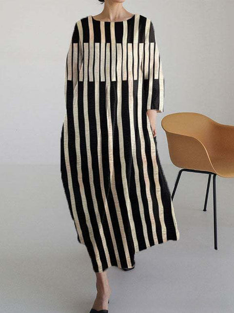 Women's loose crew neck fashion high-end long-sleeved printed dress m301049