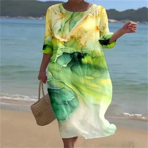 Loose Crew Neck Fashion Premium Long Sleeve Printed Dress m301045
