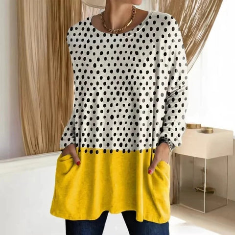3D printed women's new medium and long pocket round neck pullover fashion T-shirt m303192