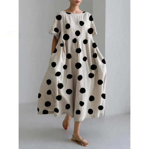 Women's loose crew neck fashion high-end short-sleeved printed dress m301052